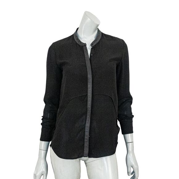 The Kooples Women's double layer button up Bloues leather trim size Small - Picture 1 of 9